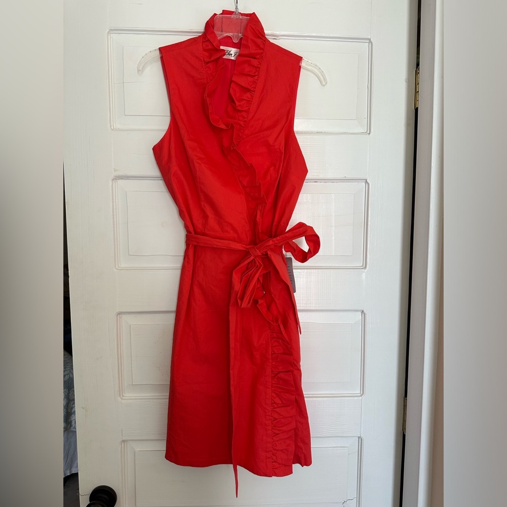 NWT Eliza J Ruffled Collar Dress with Tie Sash